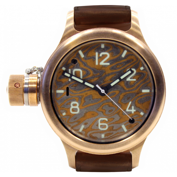 Купить бронзовые наручные часы с сапфировым стеклом и циферблатом выполненным в технике Мокумэ Гане Zlatoust 293 Бронза 53 мм ЗлатМокумэ Сапфир